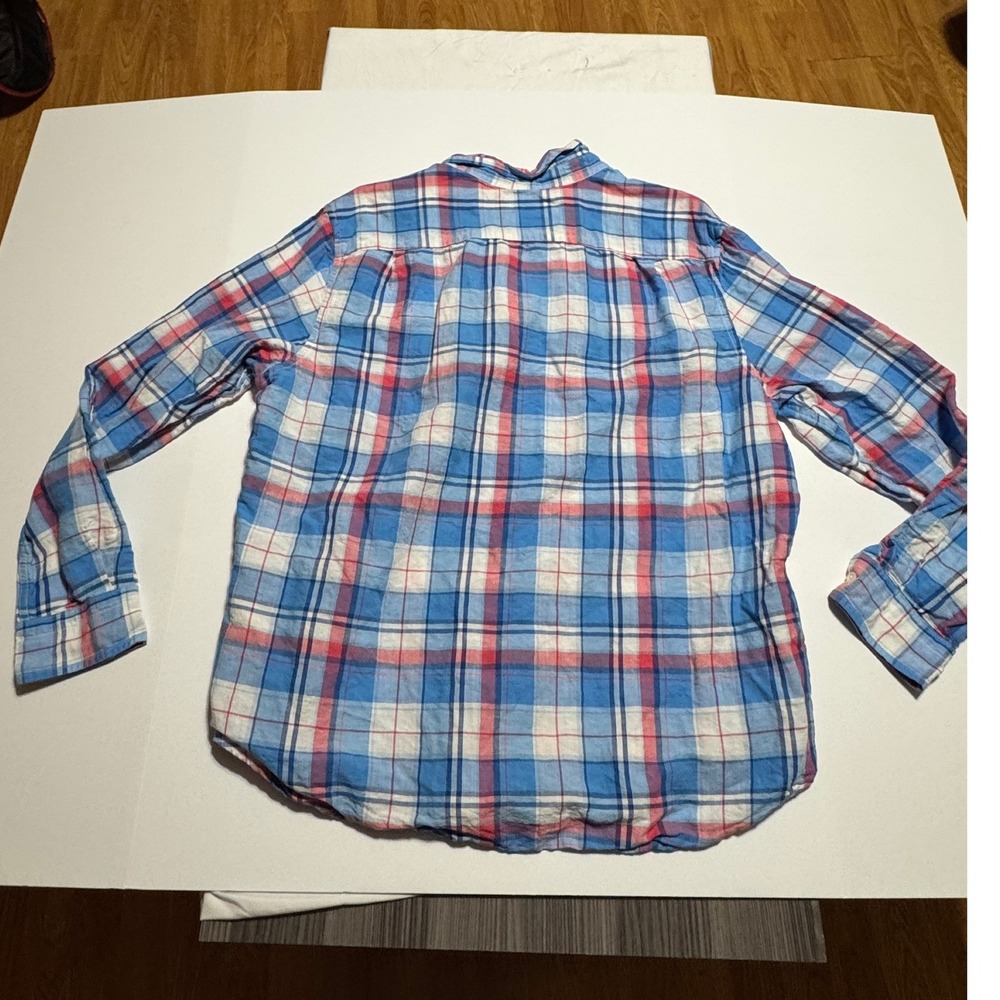 Nautica Mens XL Classic Fit Plaid Button Down Shirt Blue Red Long Sleeve Pocket